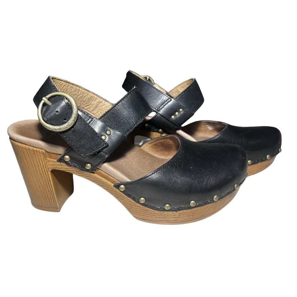 Dansko Mary Jane Clogs Womens Size 7.5 EU 38 Black Leather Studded Block Heel